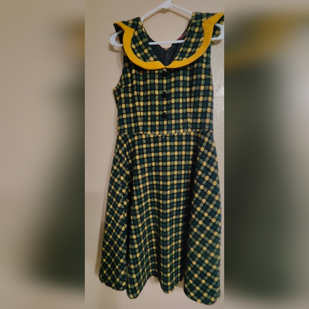 Voodoo Vixen Plaid Midi Dress in Green and Yellow